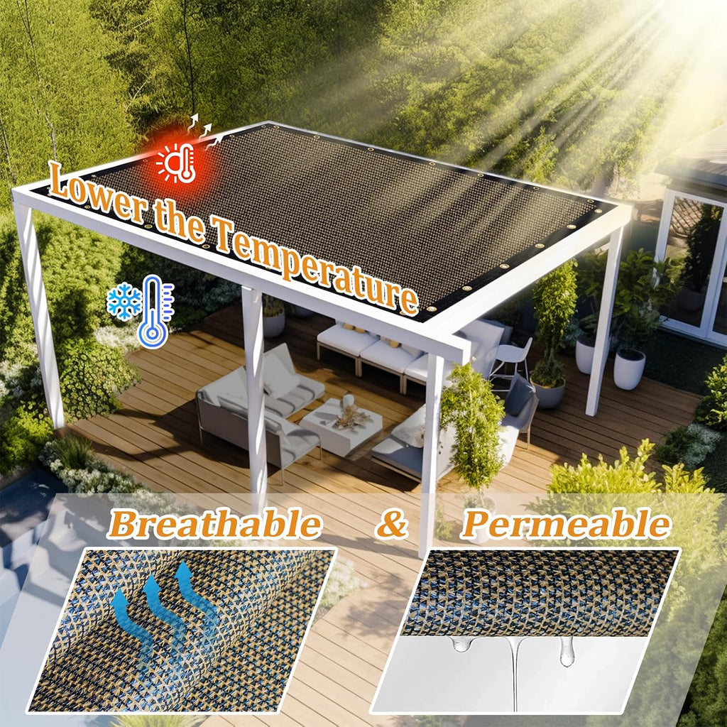 Shade&Beyond Customized Size 14' X 20' Shade Cloth with Grommets, 90% UV Protection UV Protection Mesh Tarp Sun Screens for Patio GN04, Mocha