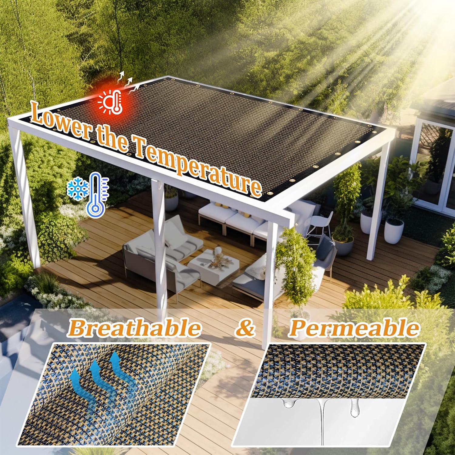 Shade&Beyond Customized Size 14' X 20' Shade Cloth with Grommets, 90% UV Protection UV Protection Mesh Tarp Sun Screens for Patio GN04, Mocha