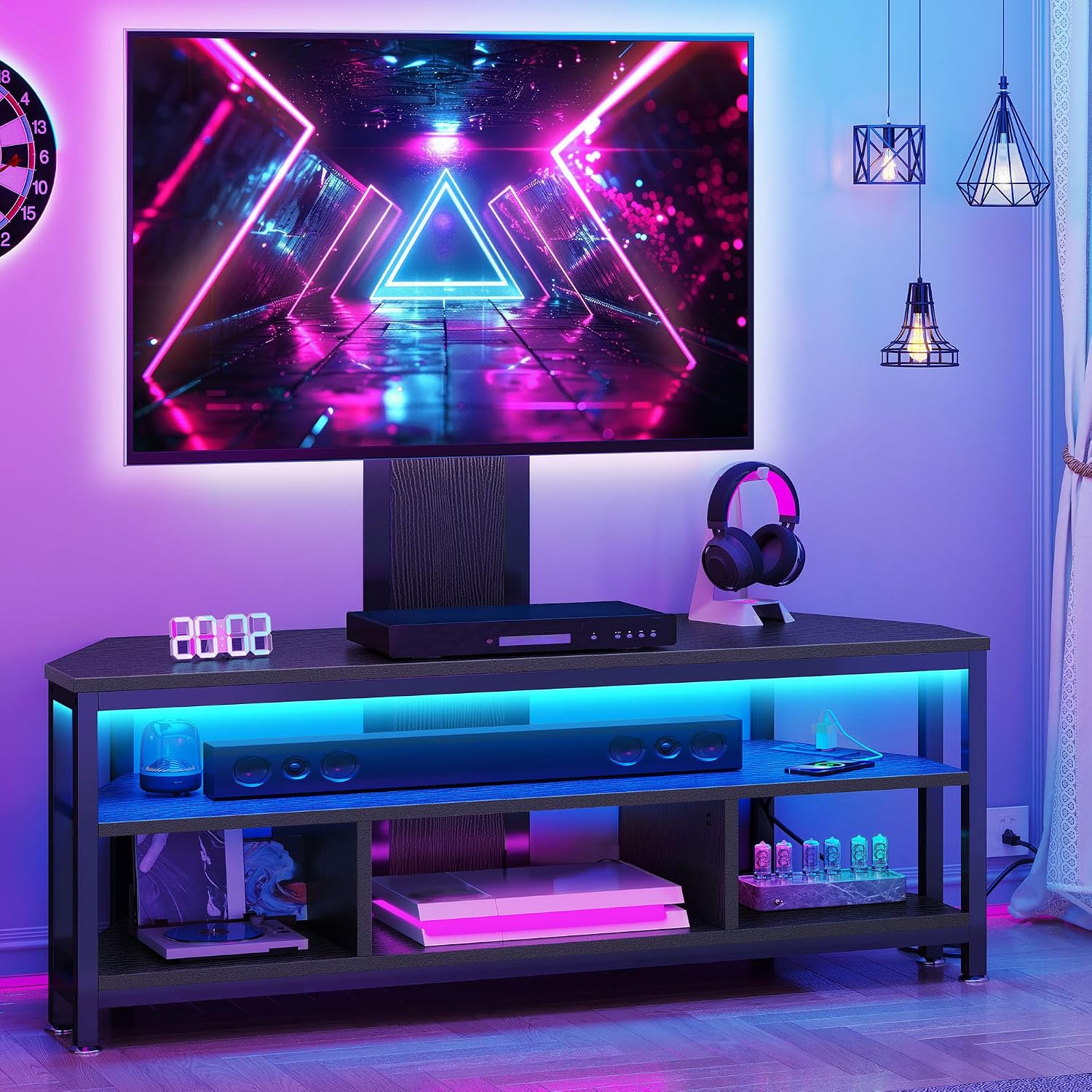 YITAHOME Black TV Stand with Mount, Modern TV Stand for 70/65 inch TV LED Entertainment Center with Adjustable Mount & Power Outlet, TV Console Cabinet, Black