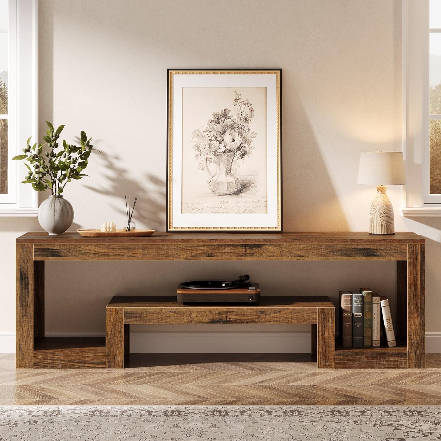 Tribesigns 63-Inch TV Stand for 55/60/65/75-Inch TVs, Farmhouse Entertainment Center with Open Storage Shelves, Wood Television Console for Living Room, Bedroom