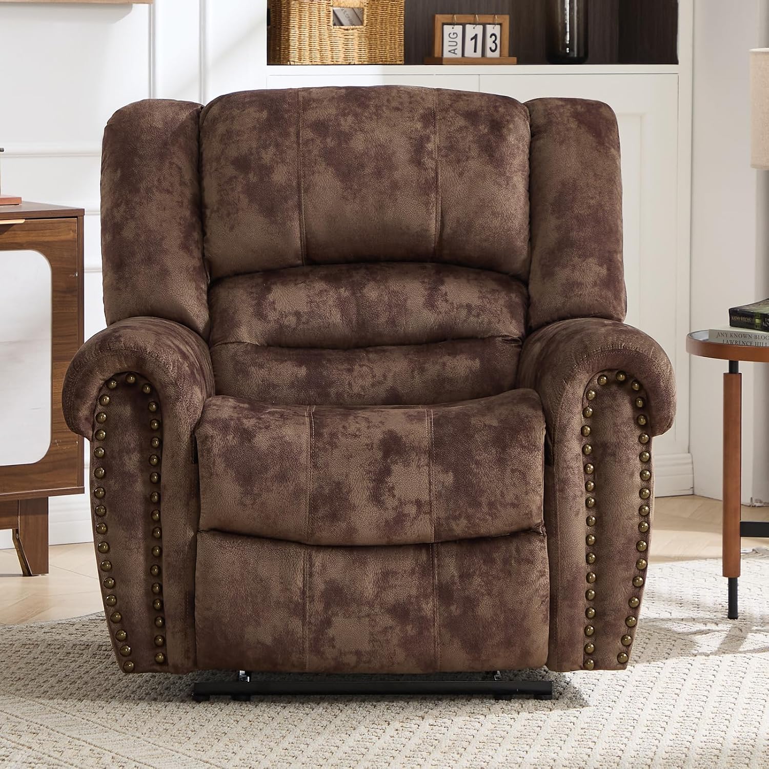 CANMOV Manual Recliner Chair, Classic and Traditional Fabric Recliner Chair with Comfortable Arms and Back Single Sofa for Living Room, Chocolate Brown