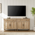 WAMPAT Farmhouse TV Stand for 75 inch TV with 4 Doors and 2 Drawers, Wood Universal TV Stand with Storage Cabinets, Oak Entertainment Center TV Console Table for Living Room, Bedroom