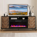BELLEZE 68' TV Stand with 36' Electric Fireplace Heater, Entertainment Center with Storage Cabinet, Console Table for TVs up to 75' for Living Room, Bedroom - Harper (Black Ebony)
