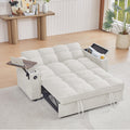 hansones 65'' Convertible Sleeper Sofa Bed with Pull-Out Design, 3-in-1 Modern Chenille Fabric Couch with 360° Swivel Side Table, Queen Size, Easy Assembly, for Living Room, White