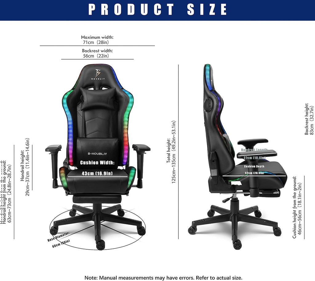 Gaming Chair with Massage and Speakers,Ergonomic Video Gaming Chair with Footrest and Lumbar Support,RGB Racing Gaming Chair, Computer Chair for Adults and Teens, 400lb.,Black