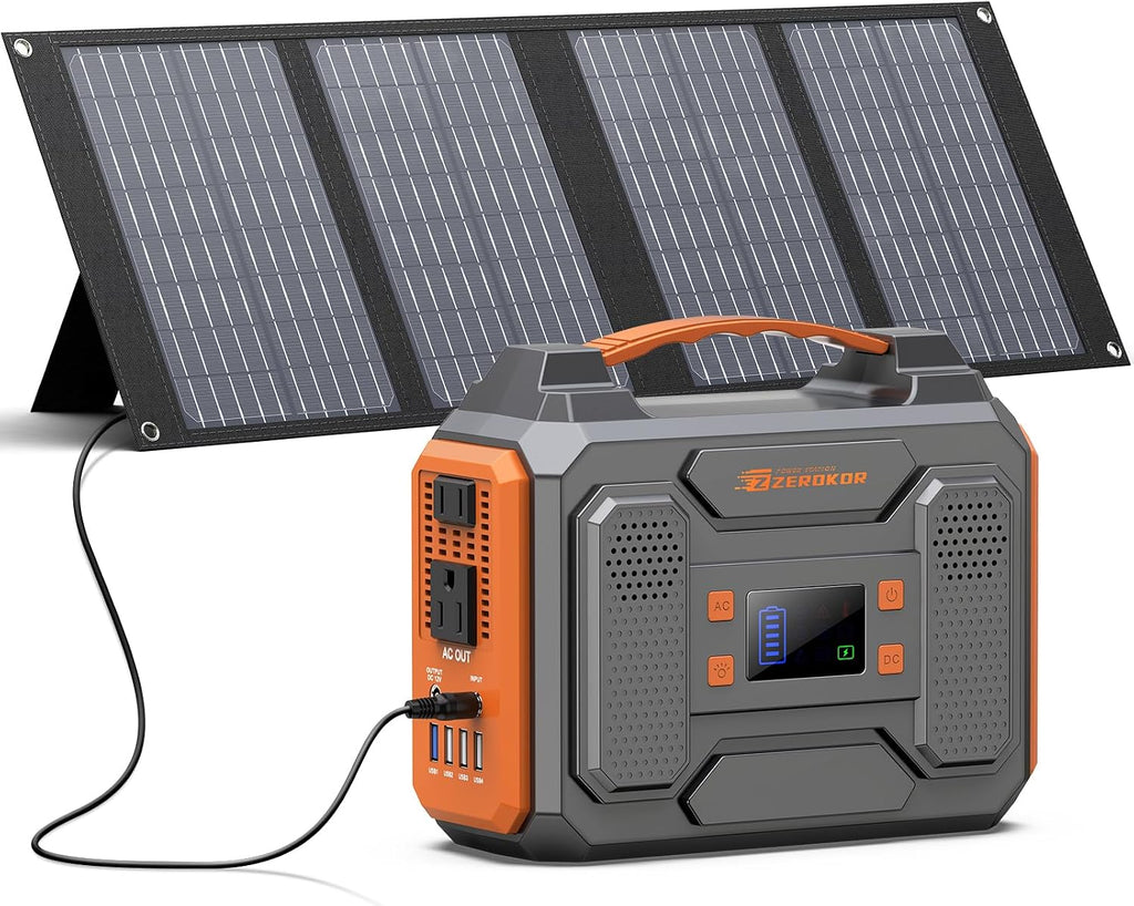Solar Power Bank Generator with Panels, 300W Portable Power Station with Solar Panel 40W, 110V Pure Sine Wave AC Outlet Battery Generator for Outdoor RV Camping Laptop Home Use with Solar charger