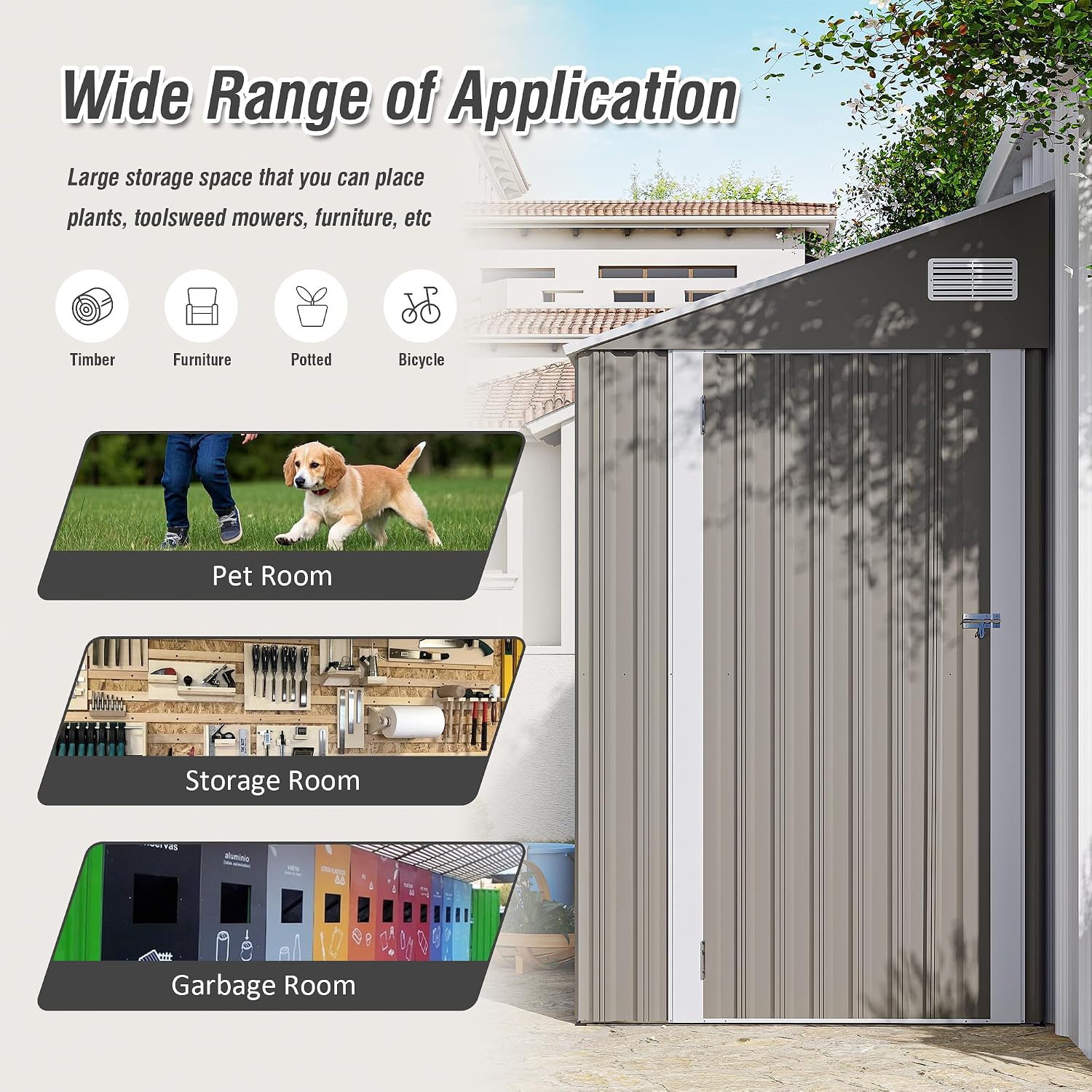 YOPTO 4x8 FT Outdoor Metal Storage Shed,Waterproof Lean to Tool Sheds,Heavy-Duty Unit with Single Hinge Side Door and Ventilation Windows,Weather Resistant,for Backyard,Patio,Lawn,Dark Gray