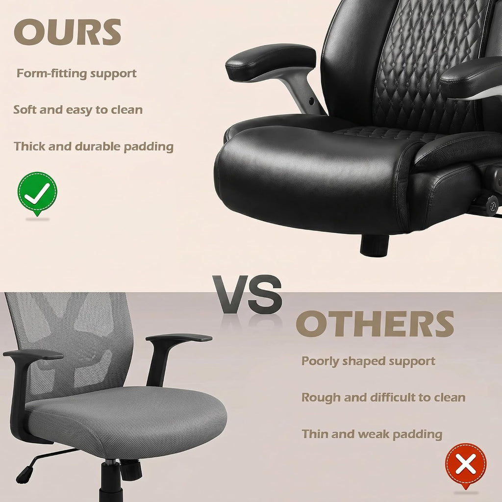 LEMBERI 600lbs Big and Tall Office Chair with Flip up Armrest, Heavy Duty Executive Desk Chair for Heavy People, High Back Computer Chair with Adjustable Lumbar Support,Black