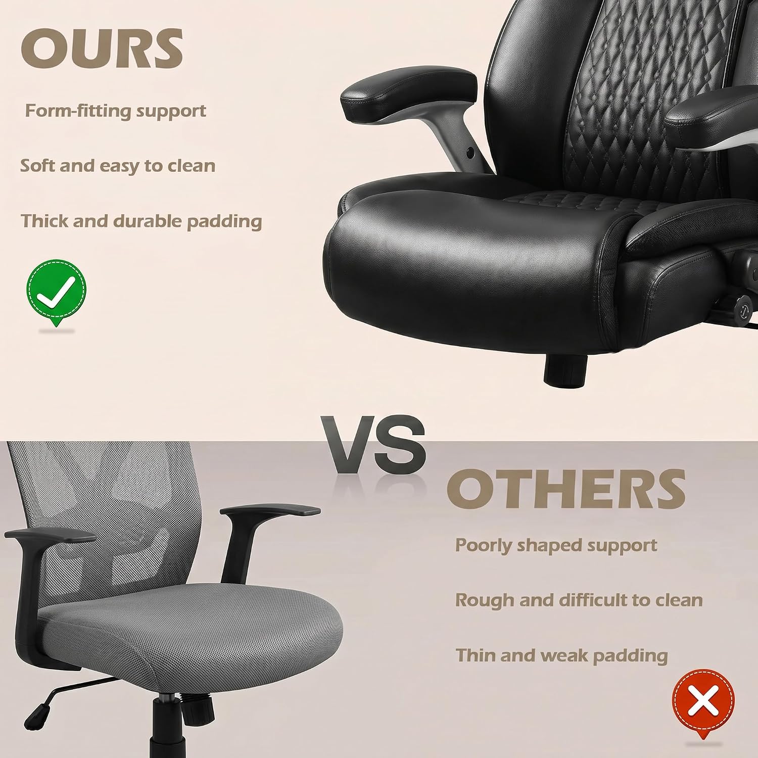 LEMBERI 600lbs Big and Tall Office Chair with Flip up Armrest, Heavy Duty Executive Desk Chair for Heavy People, High Back Computer Chair with Adjustable Lumbar Support,Black