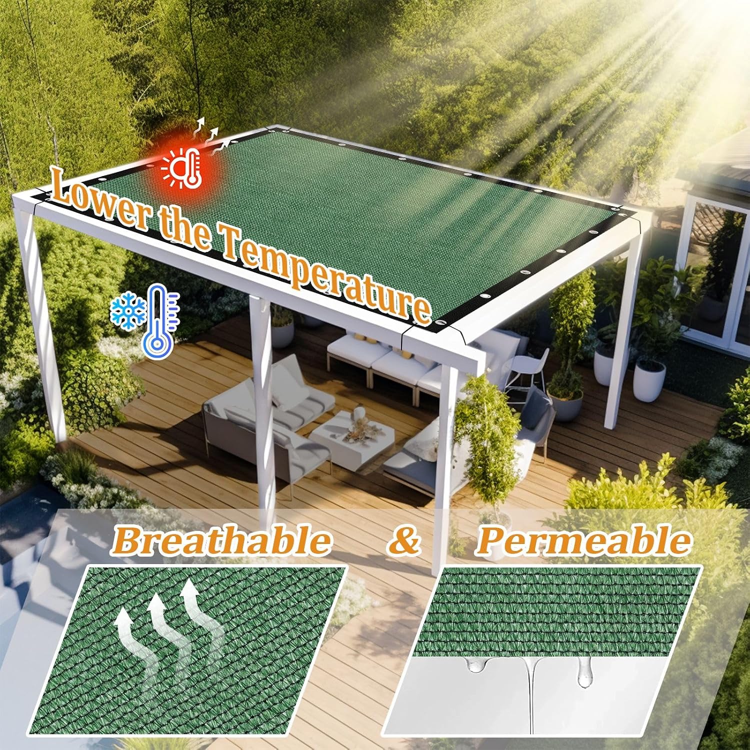 Shade&Beyond Customized Size 90% Sun Shade Cloth with Grommets, 14' X 20' Pergola Shade Cover Canopy, Mesh Tarp Sun Screens for Patio, Outdoor, Garden, Backyard GN09, Green