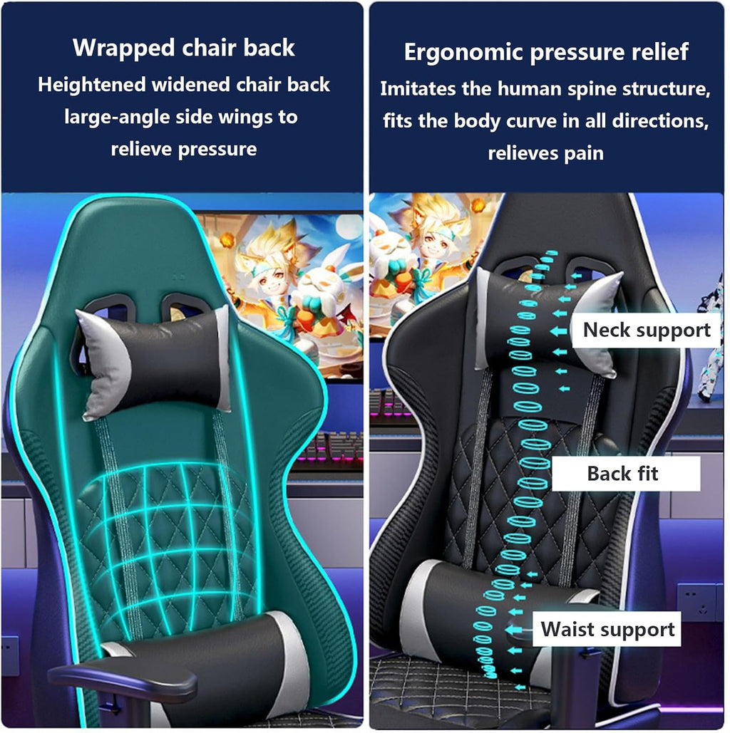 Gaming Chair Computer Chair with Footrest Breathable PVC Leather Video Game Chairs with Lumbar Support and Headrest 360 Degree Swivel Chair with Adjustable Ergonomic Backrest for Adults