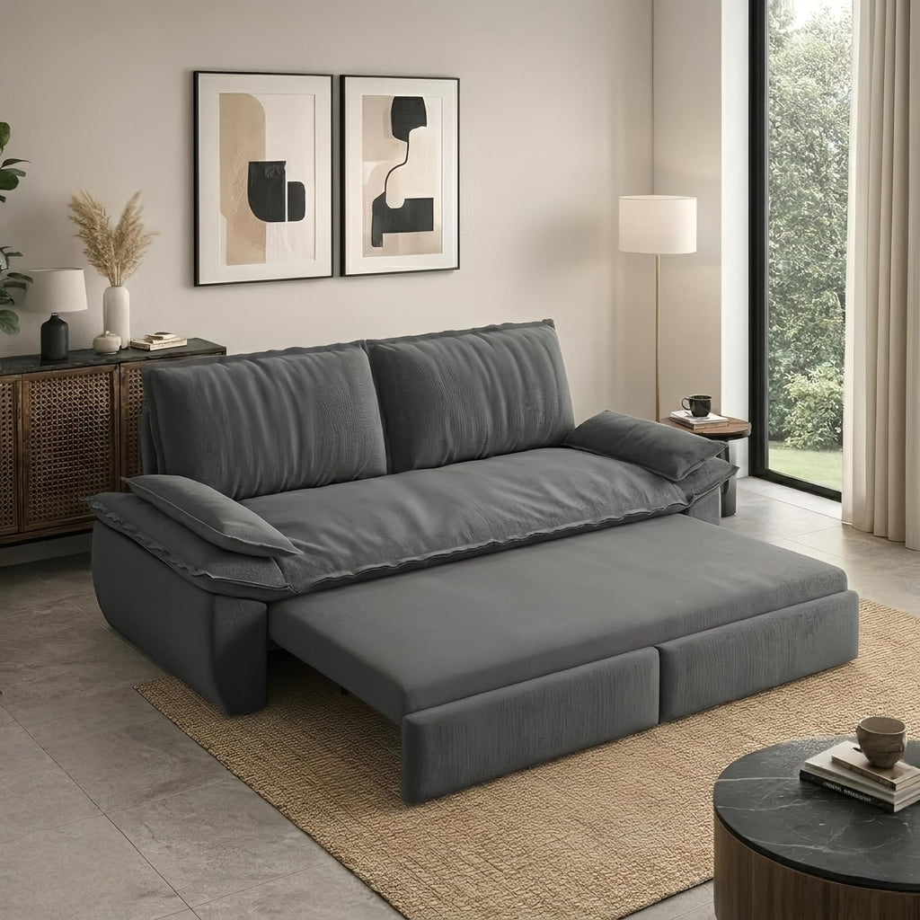 73.2' Sofa Bed Queen, 3-in-1 Pull Out Sofa Bed with Pillow Armrest, Modern Corduroy Convertible Sleeper Futon Sofa for Living Room Small Space, Apartment, Bedroom, Grey