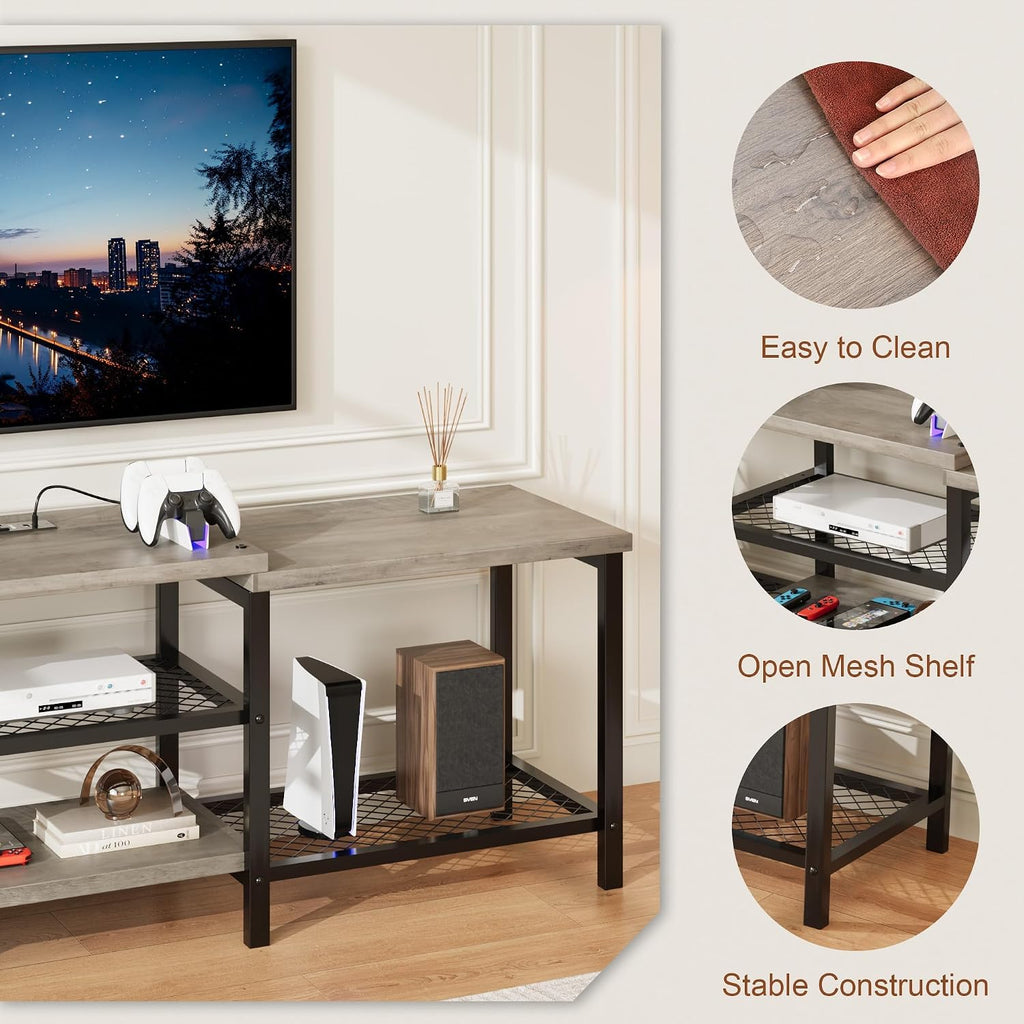 GAOMON TV Stand for TVs Up to 75 Inch, Entertainment Center with Power Outlet and LED Lights Open Storage Shelves, Media Console for Living Room, Bedroom, Grey