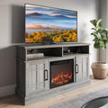 BELLEZE 48' TV Stand with 18' Electric Fireplace Heater, Modern TV Stand for TVs up to 50', Entertainment Media Stand with Open Shelves and Storage Cabinets for Living Room, Bedroom (Grey Wash)