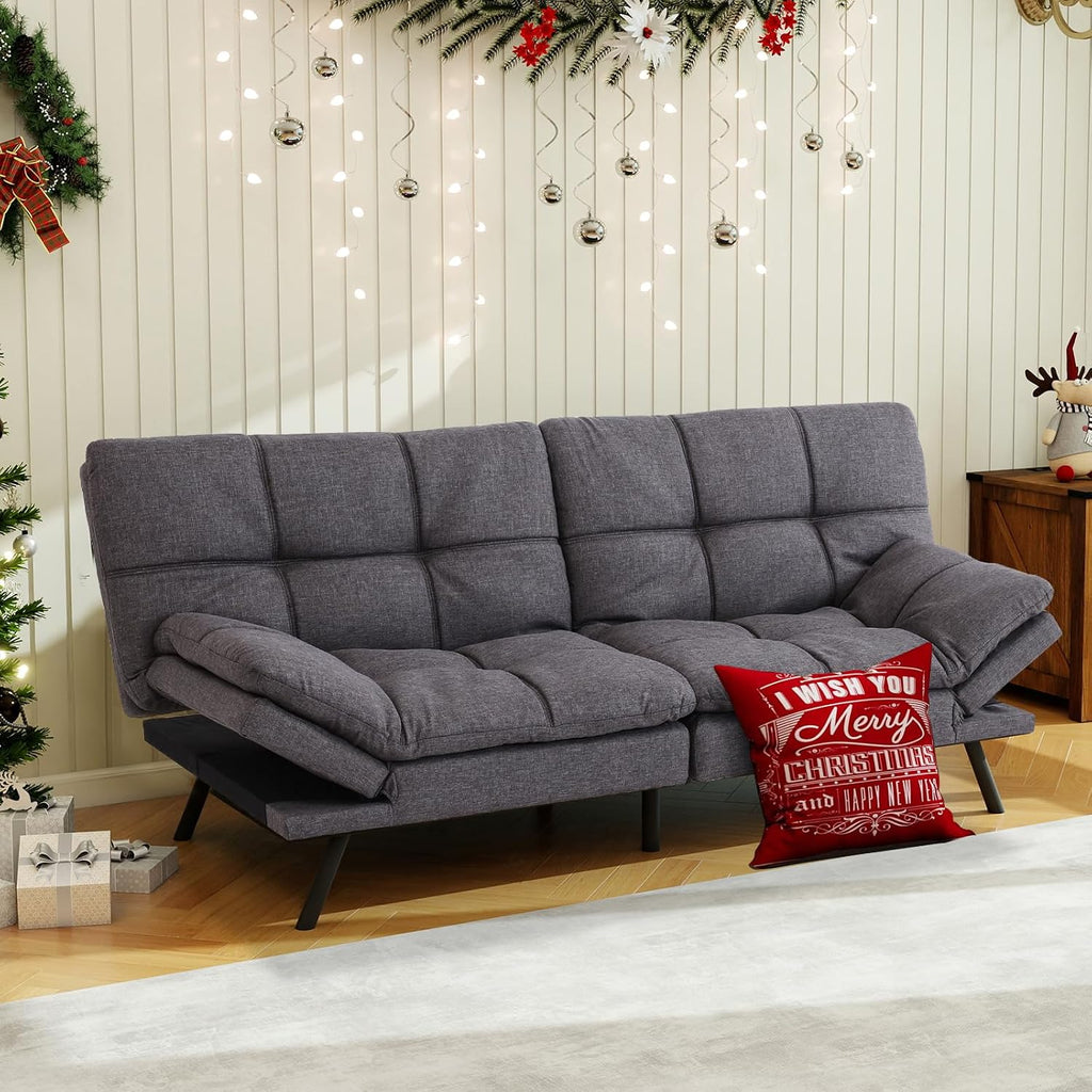 MUUEGM Futon Sofa Bed Couch Sofa, Memory Foam Futon Sleeper Sofa Loveseat Convertible Couch Bed for Small Compact Spaces, Apartment, Dark Grey.