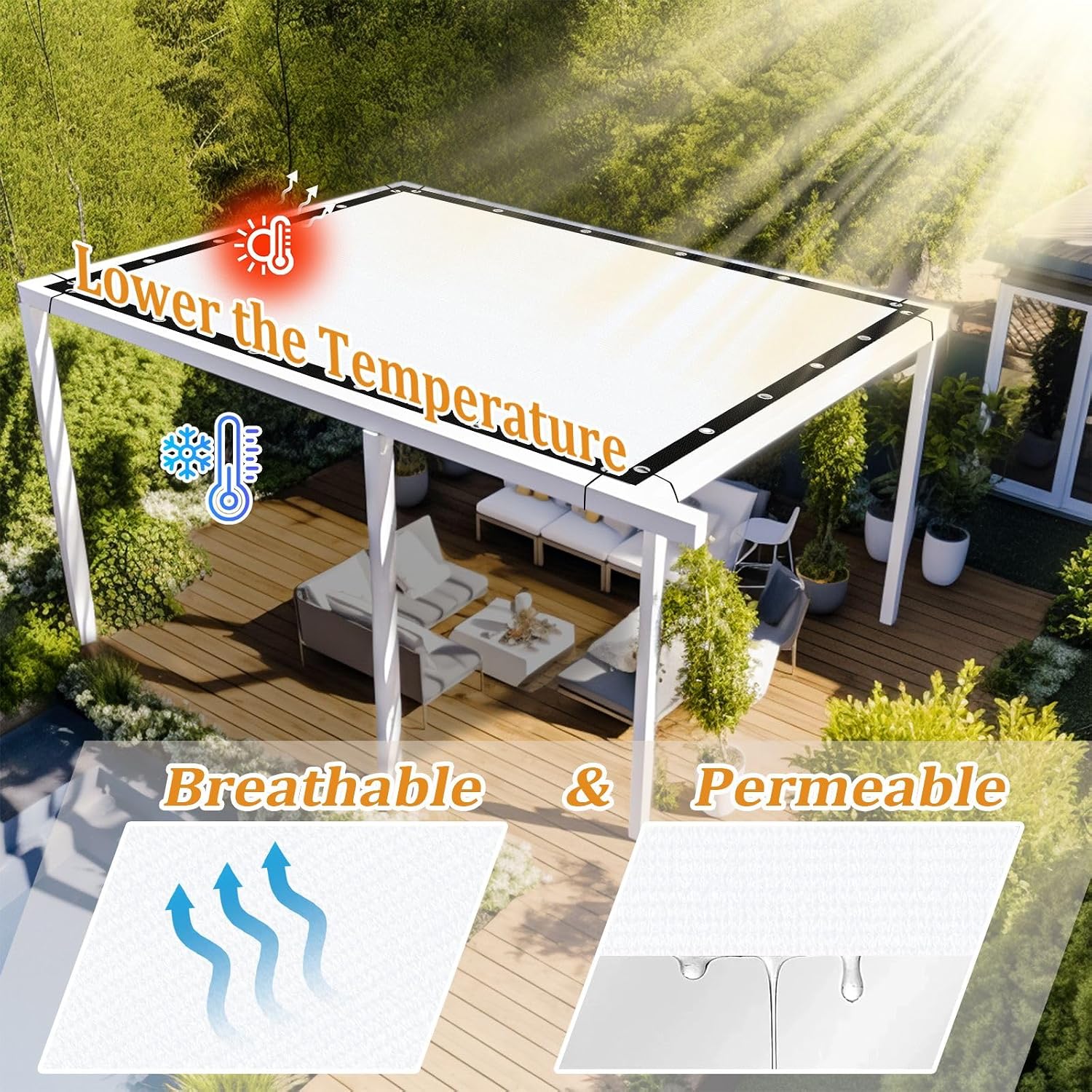Shade&Beyond Customized Size 90% Sun Shade Cloth with Grommets, 14' X 20' Pergola Shade Cover Canopy, Mesh Tarp Sun Screens for Patio, Outdoor, Garden, Backyard GN02, White