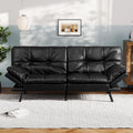 Vyfipt Convertible Futon Sofa Bed, Black Faux Leather Futon Couch with Adjustable Backrest & Armrests, Folding Small Recliner Sleeper Sofa Bed for Living Room, Apartment, Office