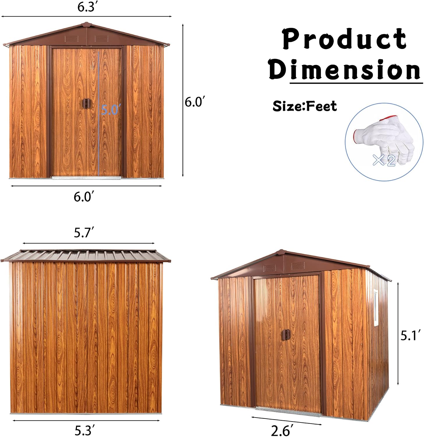 6 x 6 FT Outdoor Storage Shed, Metal Garden Shed with Floor Frame, Tool Shed Outdoor Storage with Lockable Sliding Doors & Window & Air Vents, Storage House Waterproof for Backyard, Lawn, Coffee