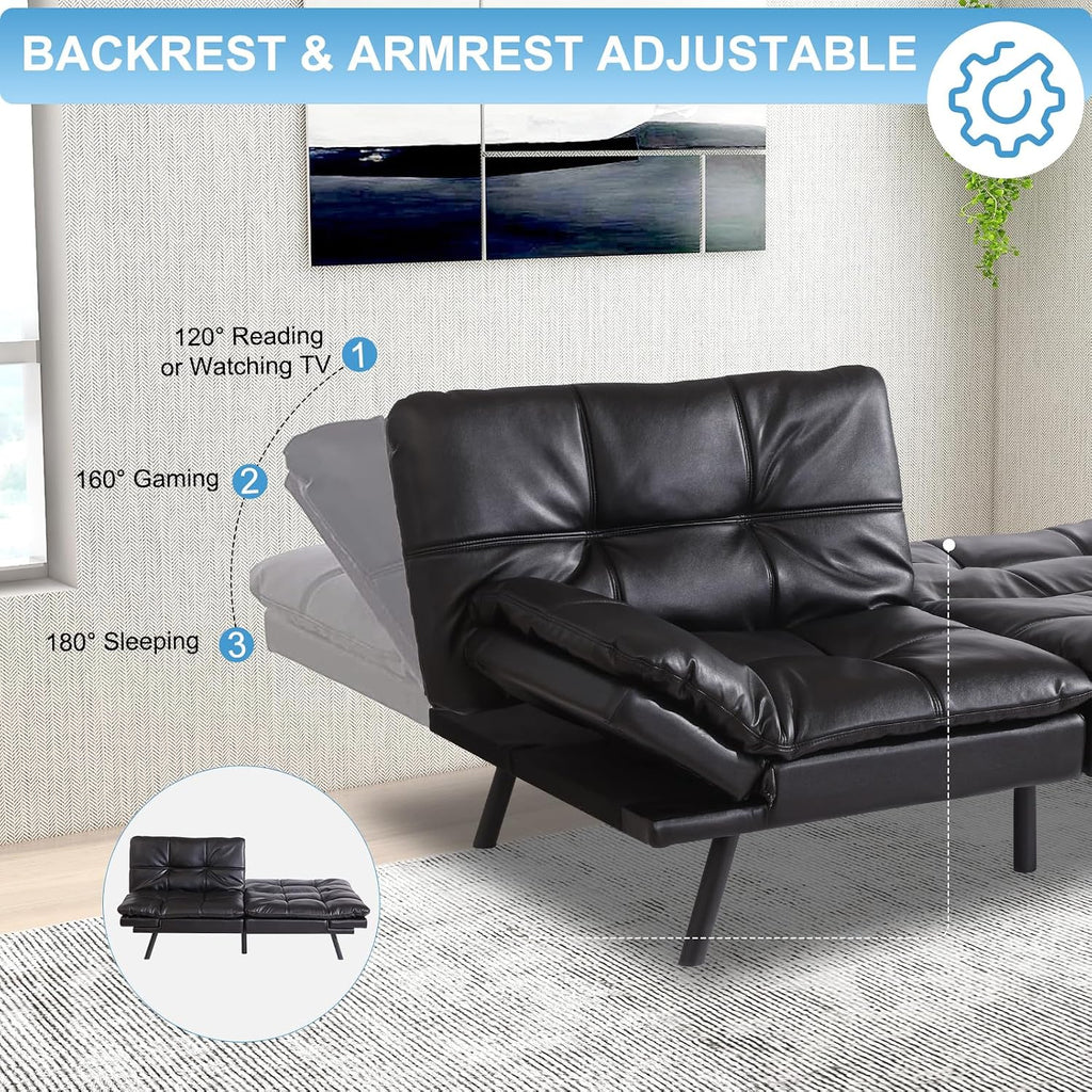 MUUEGM Futon Sofa Bed Couch Sofa, Memory Foam Futon Sleeper Sofa Loveseat Convertible Couch Bed for Small Compact Spaces, Apartment, Black