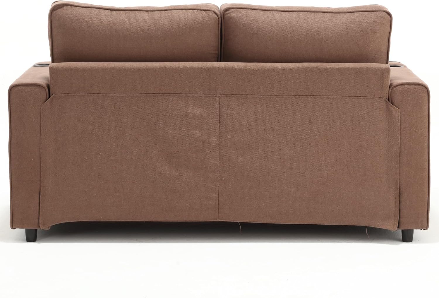 Merax Folding Sofa Bed with 2 Storage Pockets, Linen Convertible Couch Bed with Cup Holders, Loveseat Sleeper Sofa, Folding Couch Bed for Small Spaces for Living Room, Apartment, Brown