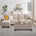 102' L-Shape Sofa Couch, Couch with Ottoman Coffee Table, 4 Seat Modern Sofa with Removable Cover for Apartment and Living Room, Beige