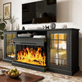 MXV 70'' Fireplace TV Stand, Farmhouse Entertainment Center with 3 Sided Glass TV Stand, Modern Media Console Table with Storage Drawers & Cabinets with LED Flame and Lights for Living Room, Black
