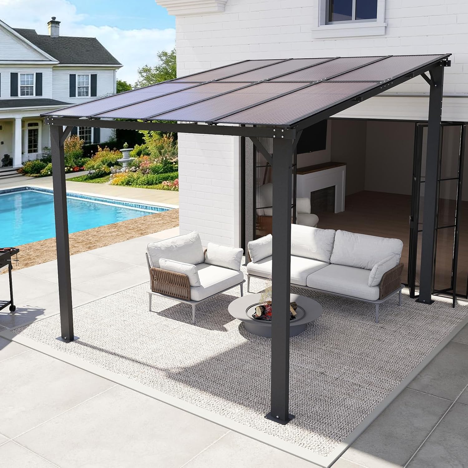 10'×8' Patio Gazebo with Waterproof Fuzzy Strip, Outdoor Gazebo with Innovative Base Support, Wall Mounted Gazebos Pergola with Roof for Backyard, Decks, Garden