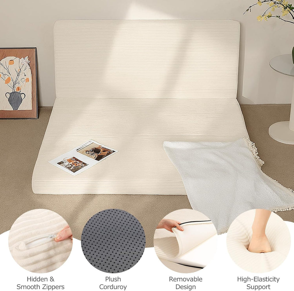 6-Inch Tri-Folding Mattress Full Size - Foldable Futon Sofa Bed with Removable Washable Cover, Folding Futon Mattress | Non-Slip Bottom & Carry Handles for Guest, Camping, Dorm