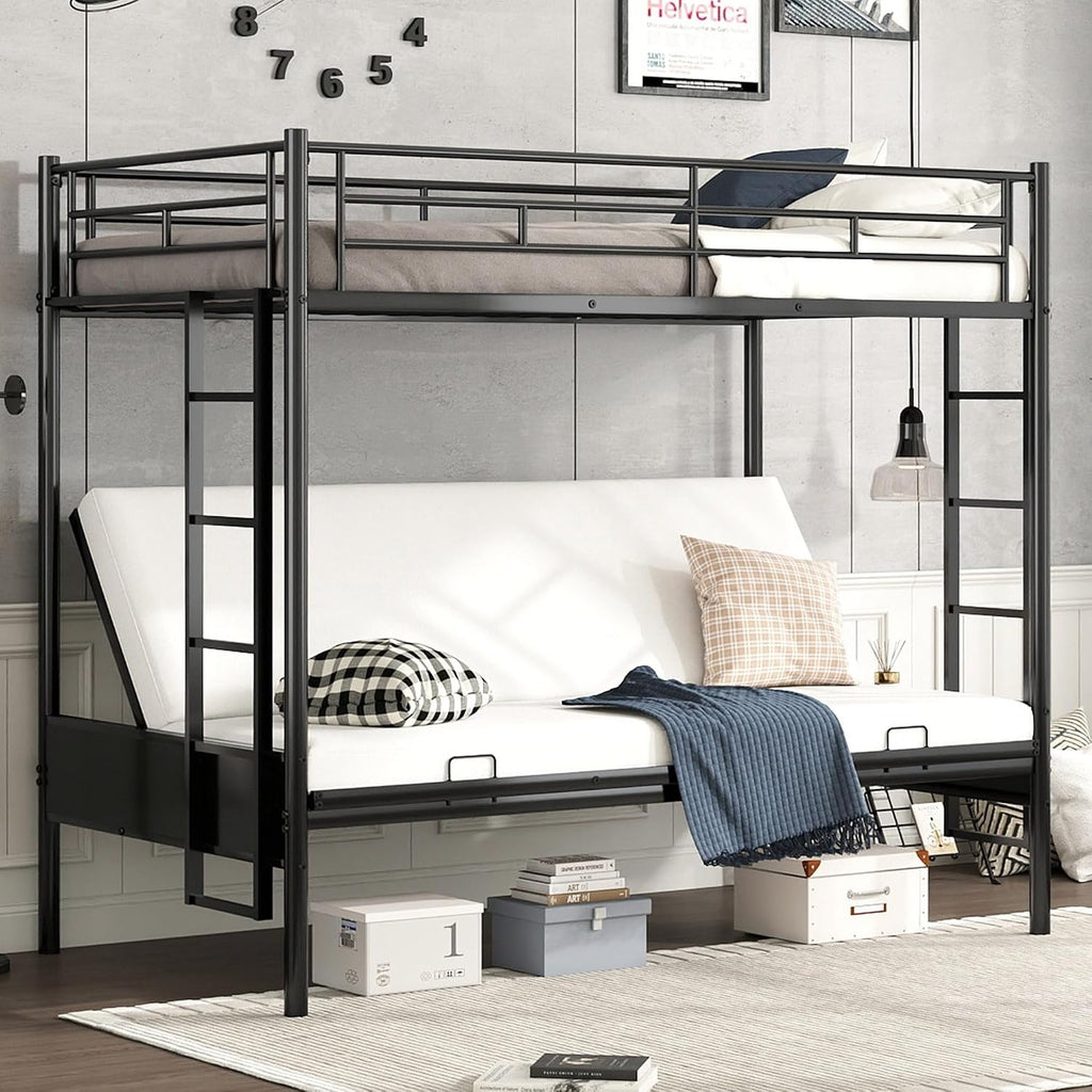 Bellemave Twin Over Futon bunk Bed, loft Bed with futon, No Box Spring Needed, Black