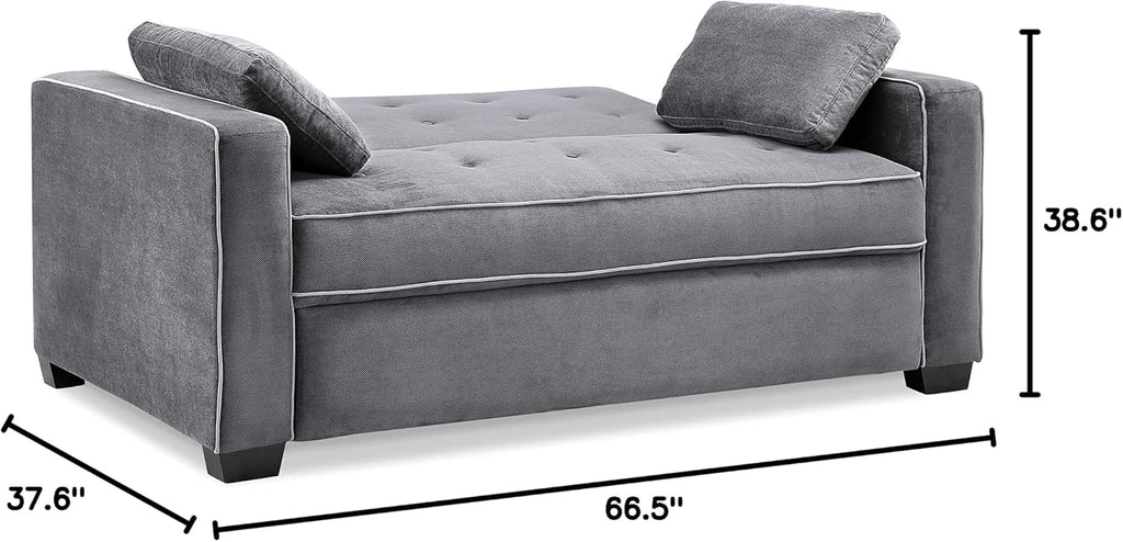 Serta Ainsley 66.5' Convertible Sleeper Loveseat, Full Size, Dreamcoil Comfort, Soft Woven Fabric, Charcoal