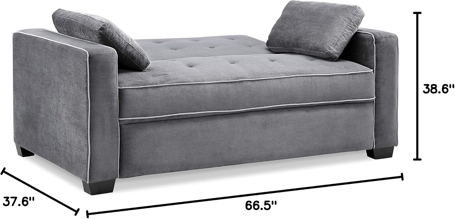 Serta Ainsley 66.5' Convertible Sleeper Loveseat, Full Size, Dreamcoil Comfort, Soft Woven Fabric, Charcoal