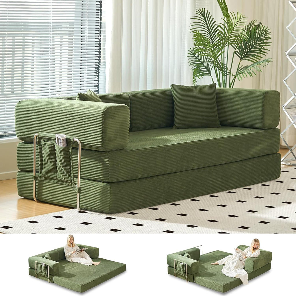GEARIVY Folding Sofa Bed Convertable Corduroy Couch King Size Floor Sleeper 4-in-1 DIY Combination Modular Sofa Fold Out Futon Lounge Comfy Foldable Lazy cama for Living Room