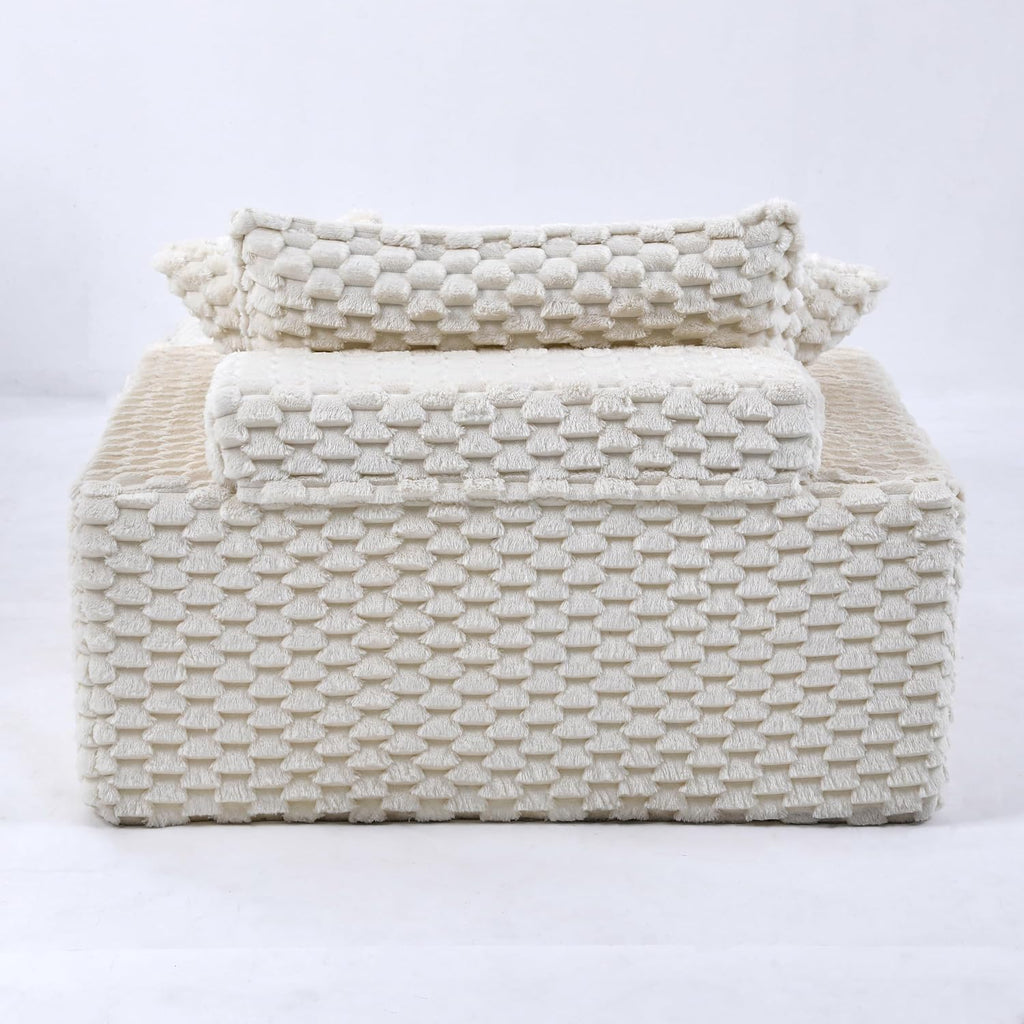 51 Inch Lounge Sofa, Boneless Cloud Couch for Living Room Bedroom, Comfy Reading Chair for Adults, Soft Textured Sleeper Chair with 2 Pillows, Frameless Floor Seating (White)