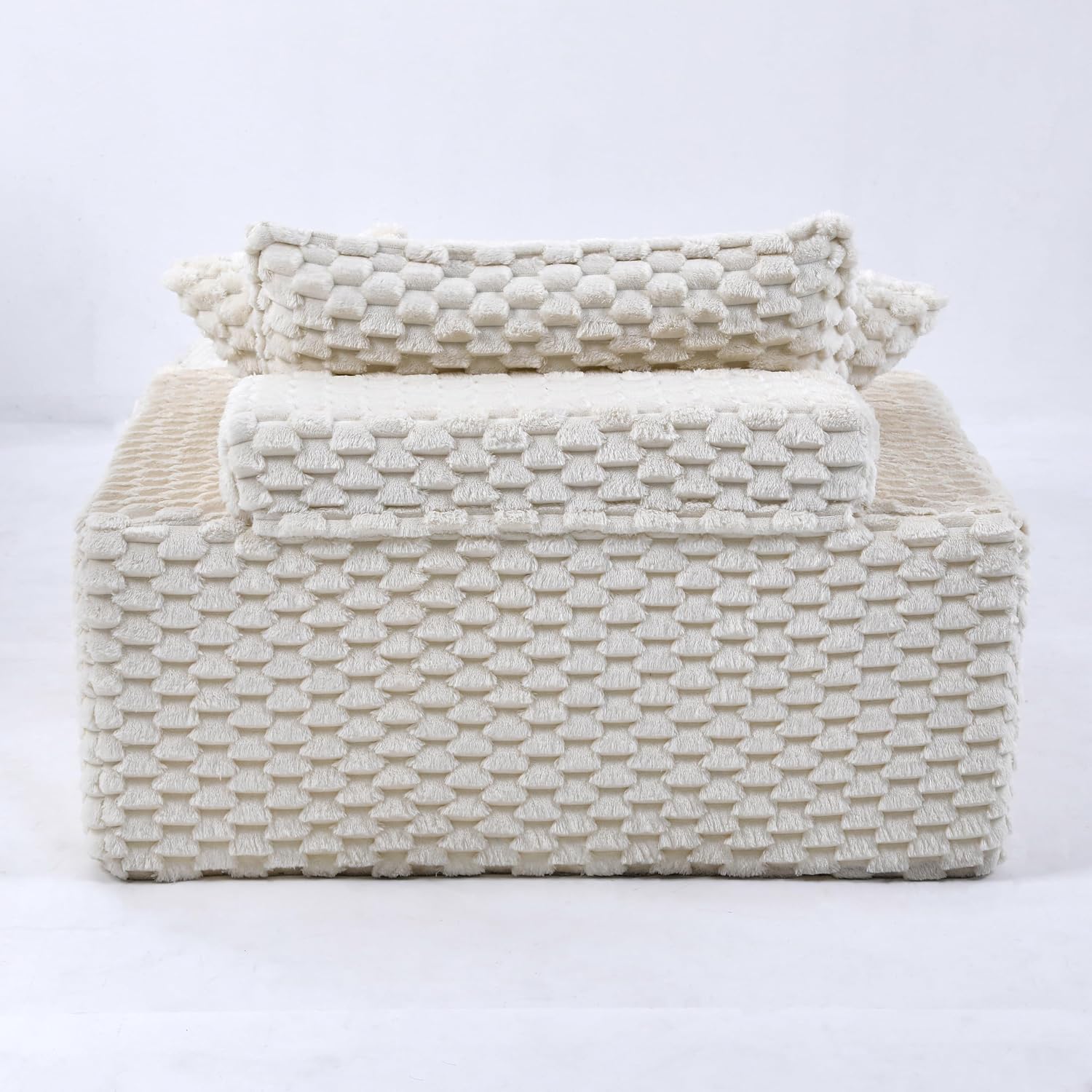 51 Inch Lounge Sofa, Boneless Cloud Couch for Living Room Bedroom, Comfy Reading Chair for Adults, Soft Textured Sleeper Chair with 2 Pillows, Frameless Floor Seating (White)