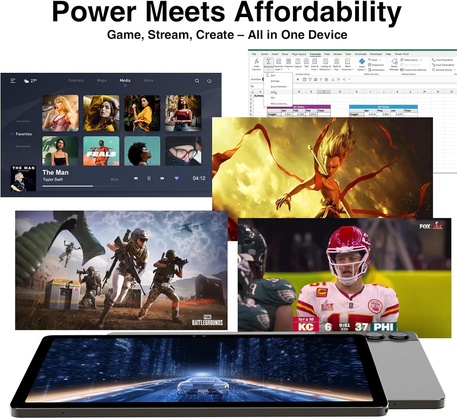 2026 Latest 11 inch Android Tablet, 18GB RAM 128GB ROM, 1TB Expandable, 2K Display, T616 Octa-Core, 13MP+5MP+5MP Camera, 9000mAh Battery, GPS, Face ID, Quad Speakers, Tablet with Keyboard and Pen