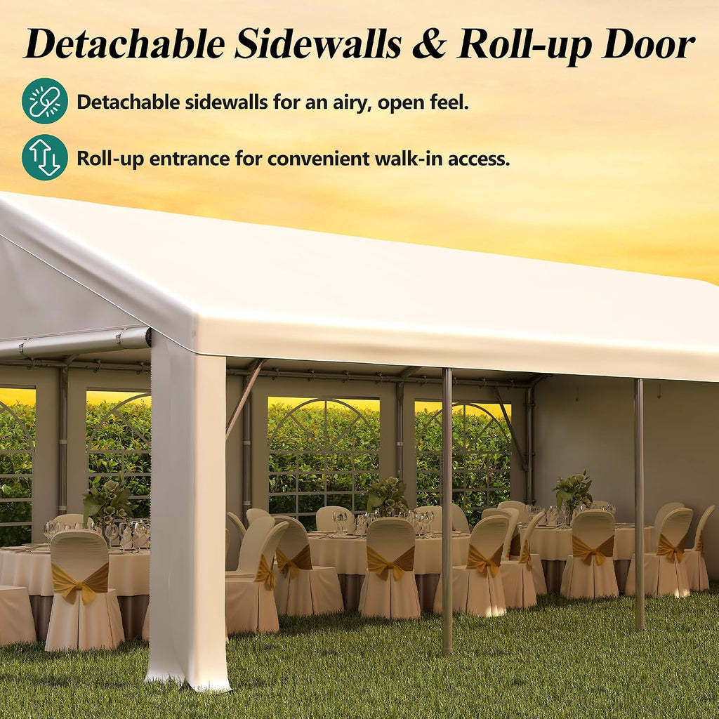 GARTOO 13' x 26' Canopy Party Tent & Carport - Heavy Duty Outdoor Wedding Gazebo with 4 Sand Bags, Event Shelter Canopy for Outdoor Event, Wedding, Birthday Party