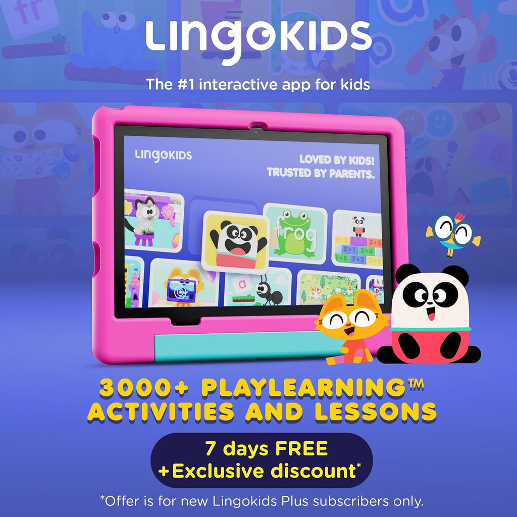 Contixo A10 Kids Tablet with 14 Apps, Lingokids & Epic, 10.1' HD Screen, Android 15, Parental Controls, WiFi, 4+64GB Storage, al Tablet for Kids Ages 3-12, Boys & Girls Gift, Pink