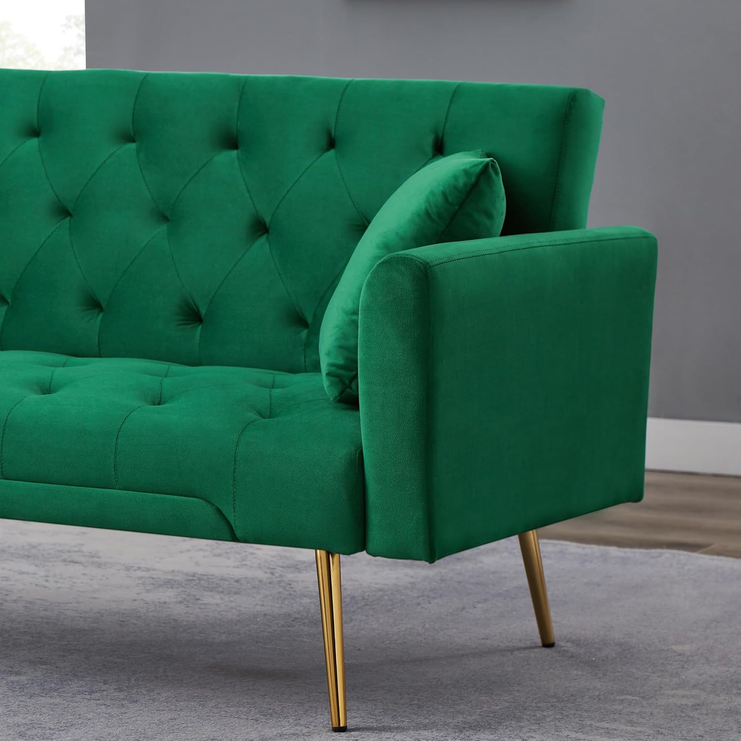 71.65'' Convertible Sofa Bed Modern Futon Set, Velvet Foldable Reclining Loveseat, Three Adjustment Angles,Mid Century Modern Couches for Living Room/Bedroom/Apartment, Easy Assembly,Green