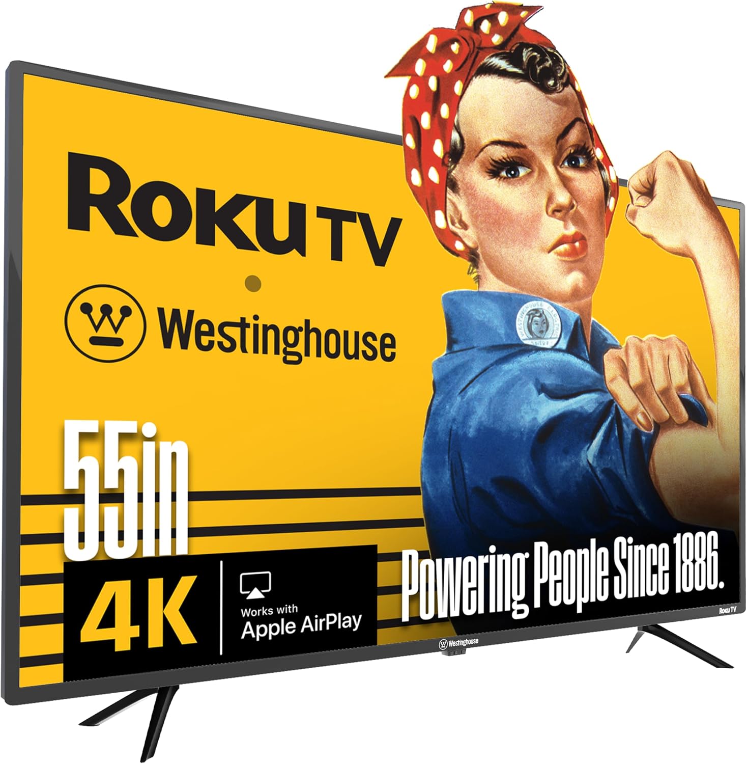 Westinghouse Roku TV - 55 Inch Smart TV, 4K UHD Television with Wi-Fi Connectivity and Mobile App, Flat Screen, Bluetooth, Compatible with Apple AirPlay, Alexa and Google Assistant