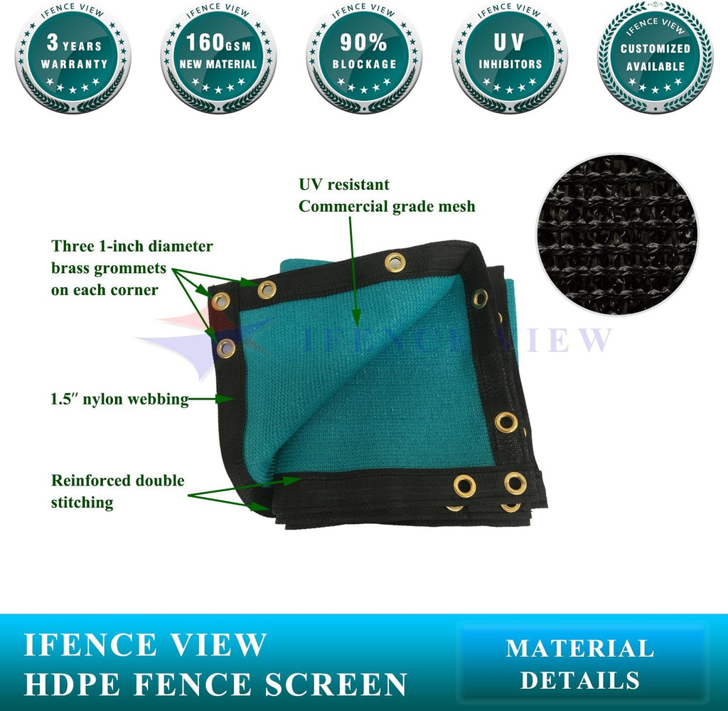 Ifenceview 6' x 1' to 6' x 100' Turquoise Green Shade Cloth Fabric Fence Privacy Screen Panels Mesh Net for Construction Site Gate Yard Driveway Garden Railing Pool Balcony Canopy Awning (6' x 82')