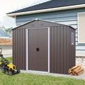 4x8 FT Outdoor Storage Shed, Metal Garden Shed with Frame Floor, Outside Tool Shed with Window, Waterproof Storage Building with Lockable Sliding Doors & Sloped Roof for Backyard, Patio, Warm Gray