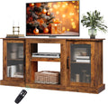 WLIVE Farmhouse TV Stand for 65 inch TV, 58' Entertainment Center with Storage Cabinets, Open Shelves TV Console for Living Room and Bedroom, Rustic Brown