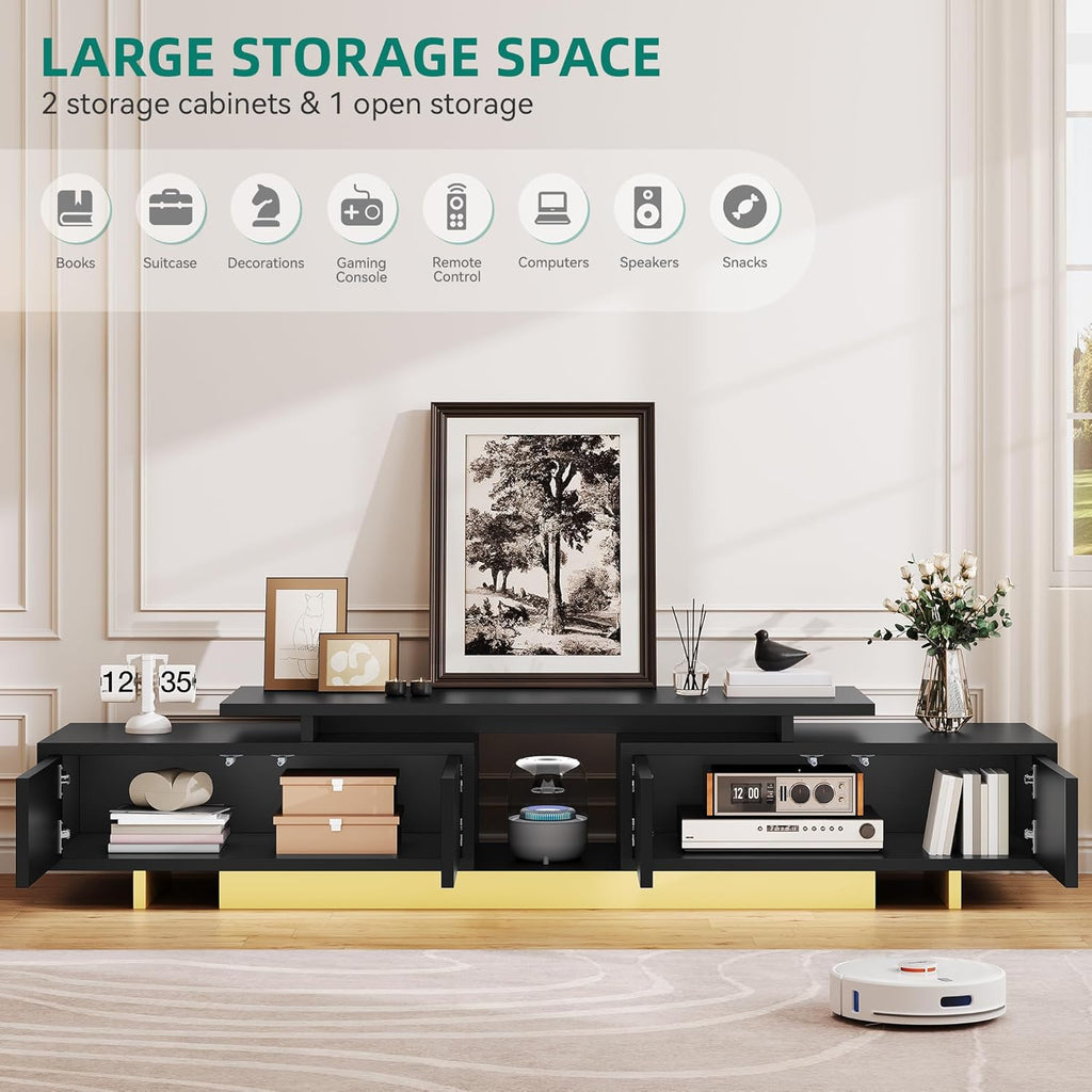 YITAHOME Extendable Entertainment Center 63 to 89 Inches, Modern TV Stand with 2 Door Cabinets and Open Shelf, Adjustable Length TV Console for Living Room, Black