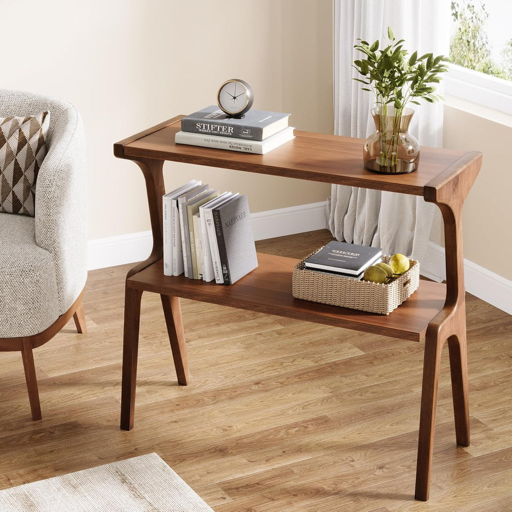 Tribesigns Set of 2 Solid Wood End Table, Rustic Side Table for Couch, 2-Tier Farmhouse Tall End Table, Narrow Bedside Table for Bedroom, Living Room, Easy Assembly, Rustic Brown