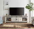 WAMPAT Farmhouse TV Stand for ups to 75 inch TV,Sliding Barn Door Entertainment Center Media TV Console Table with Storage Shelf for Living Room Bedroom, Antique White