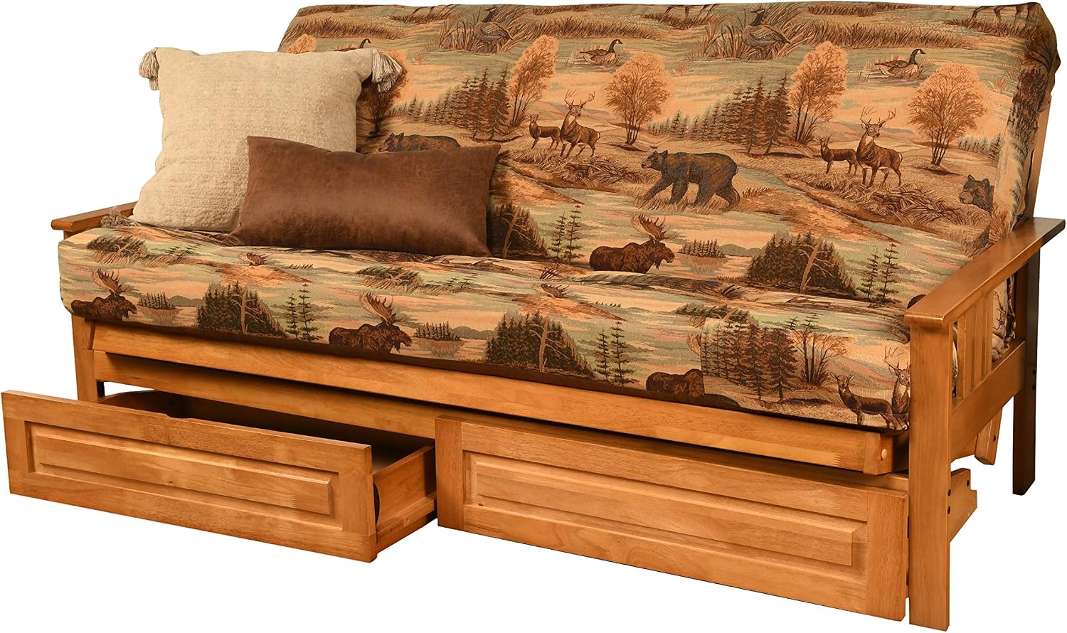 Kodiak Furniture Monterey Futon Set with Storage Drawers, with Butternut Base and Canadian Mattress