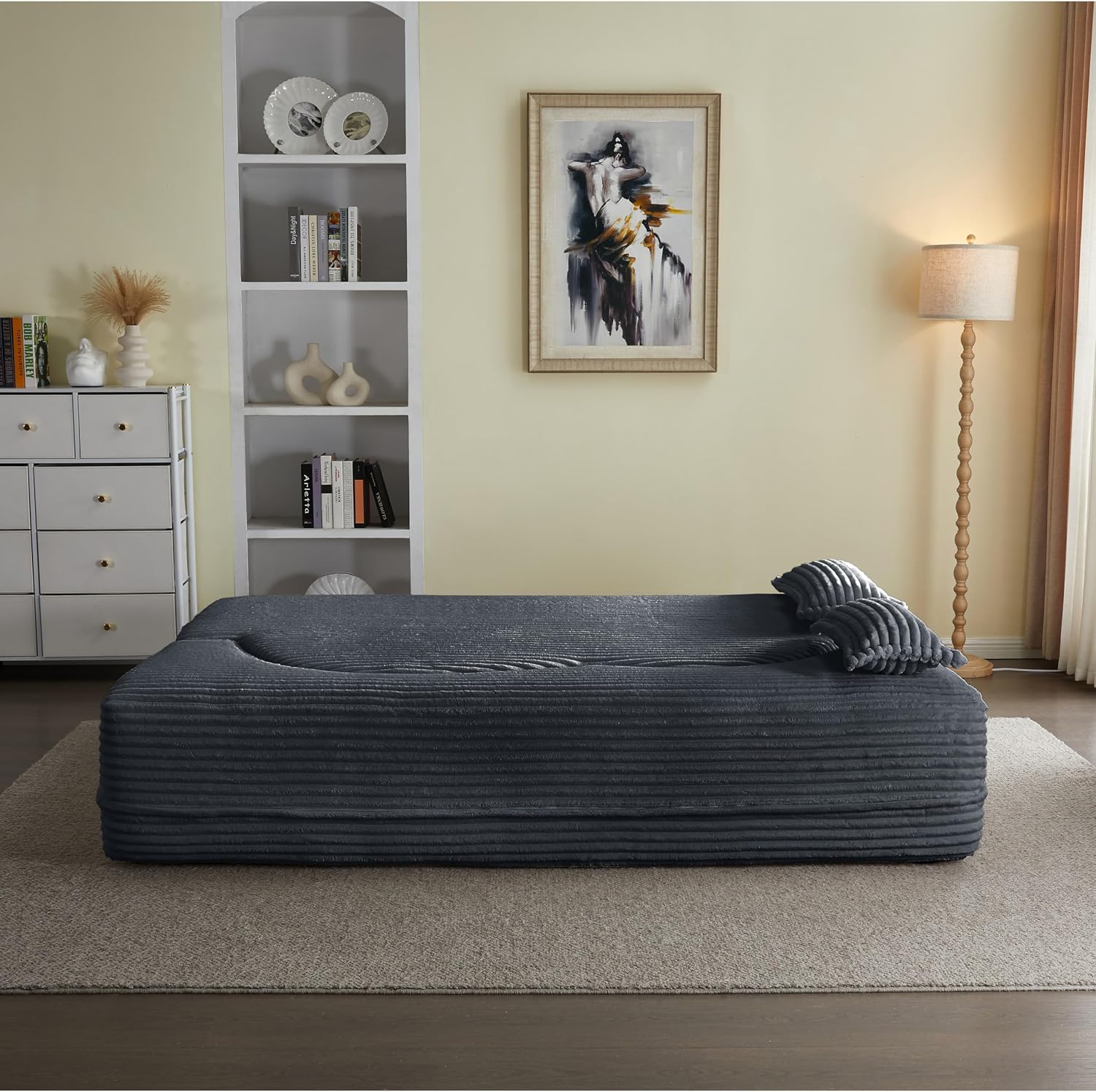 2-in-1 Folding Convertible Sofa Bed,78 Inch Convertible Boneless Couch with Pilow Foldable Matress, Corduroy Loveseat Sleeper Pull Out Bed Floor Sofa Modular Futon Couch (Corduroy, Dark Grey)