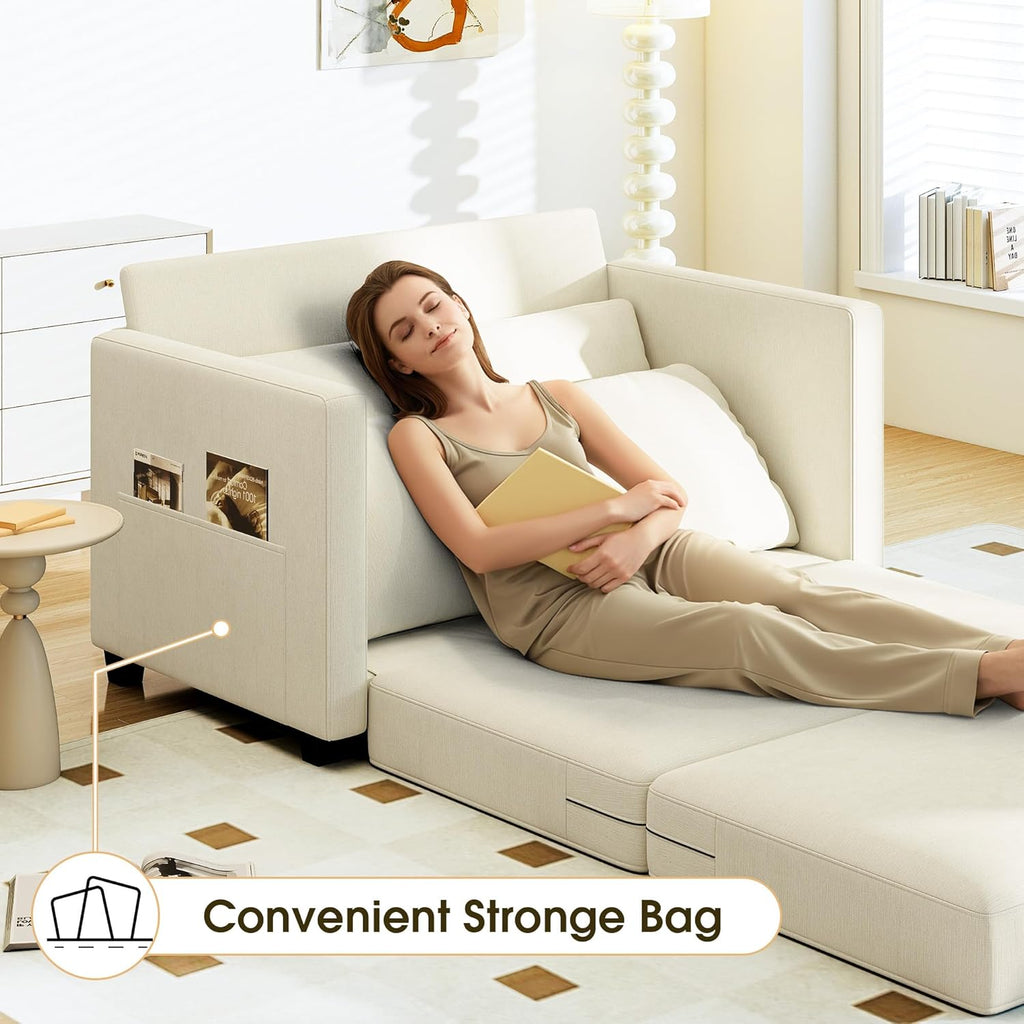 Myroyalsit 51' Convertible Sofa Bed, 2 in1 Folding Sofa Bed, Loveseat Sleeper Sofa for Small Spaces, Fold Out Floor Couch with 2 Pillows for Apartment, Living Room & Guest Room, Beige Chenille Fabric