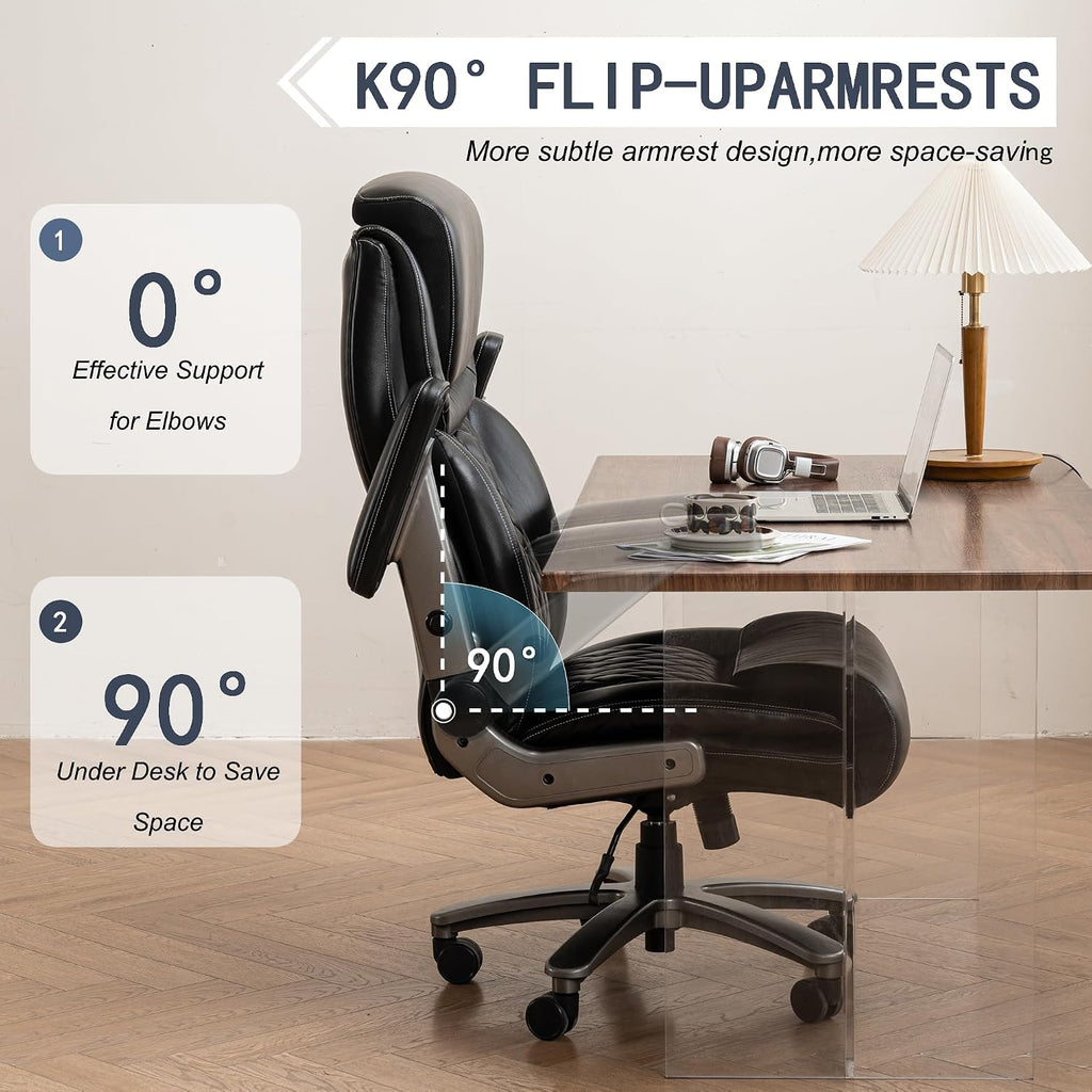 Vigosit 500 lbs Executive Office Chair for Big and Tall, Ergonomic High-Back Desk Chair with Adjustable Headrest, 3D Reversible Armrests, Silent Casters, Heavy Duty PU Leather Computer Chair (Black)