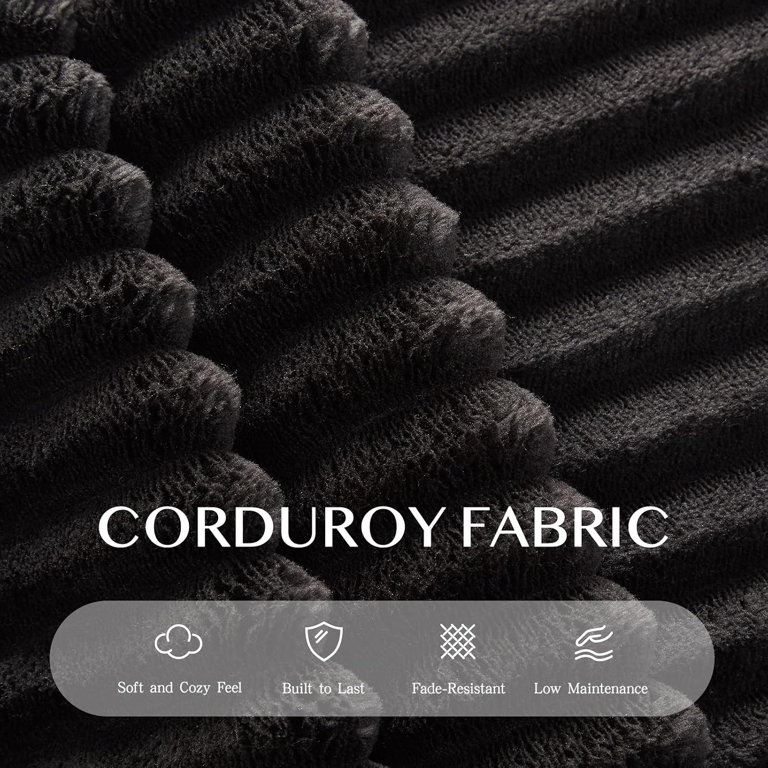 80'' Futon Sofa Bed, King Size Foldable Sleeper Sofa, Corduroy Boneless Loveseat Couch with Chaise Lounge, 3 Pillows, Blanket, Upholstered Sectional Couches for Living Room, Bedroom, Black